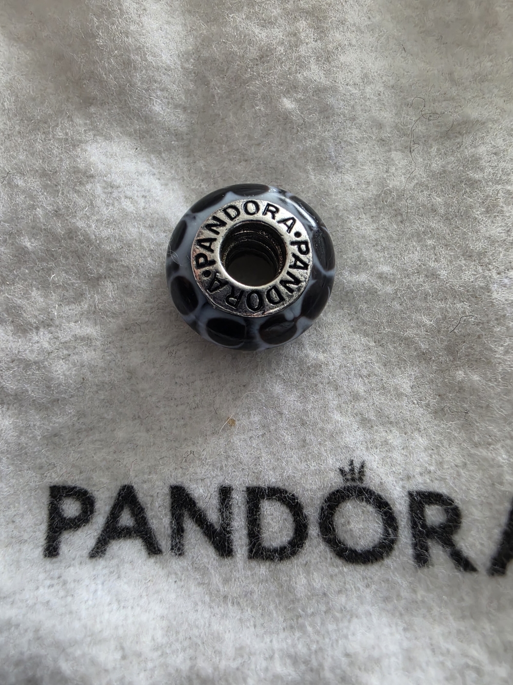 Pandora Grey Black Glass Murano Charm